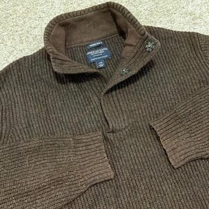 Y2K American Eagle Outfitters Wool Blend Snap-Neck Sweater | Brown | Men's L